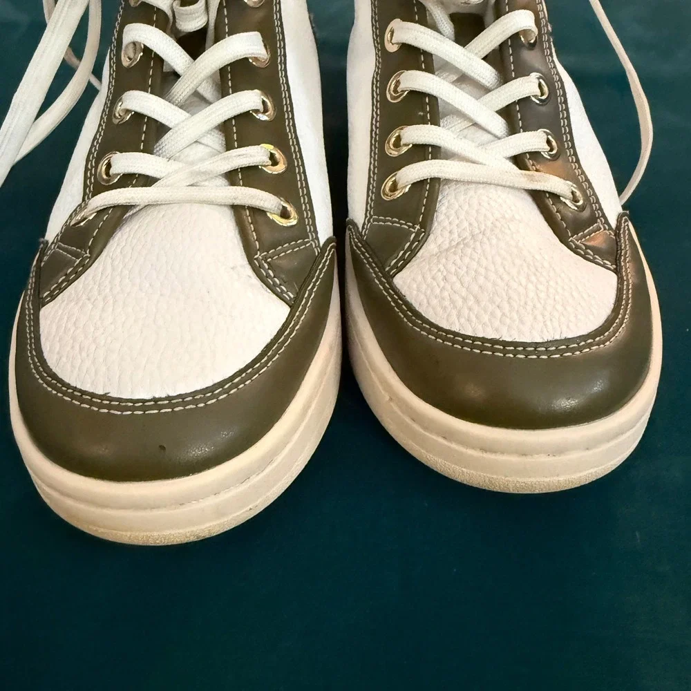 Michael Kors Shea Mid High-Top‎ Two-Tone Lace-Up Sneaker Olive/White 9.5M